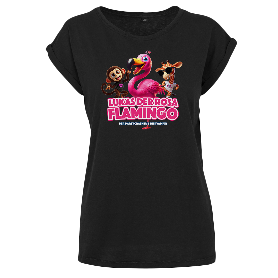 Partycrasher & Biervampir - Lukas der Rosa Flamingo - Girl Extendend Shirt [schwarz]