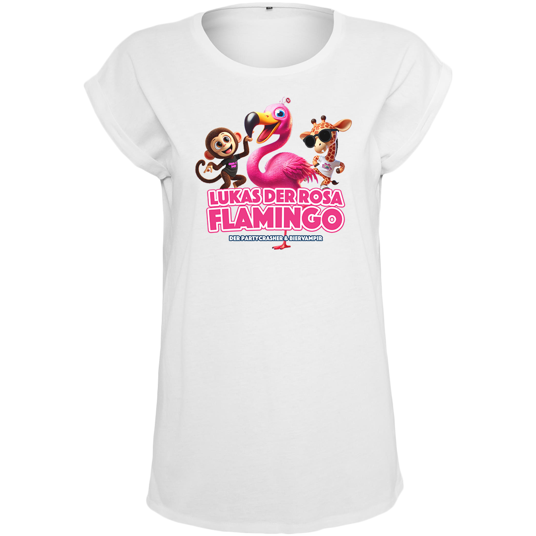 Partycrasher & Biervampir - Lukas der Rosa Flamingo - Girl Extendend Shirt [weiß]
